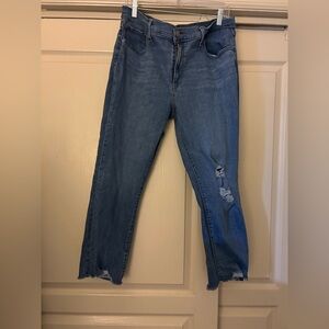 Levi’s High Rise Straight Cropped Distressed Jeans